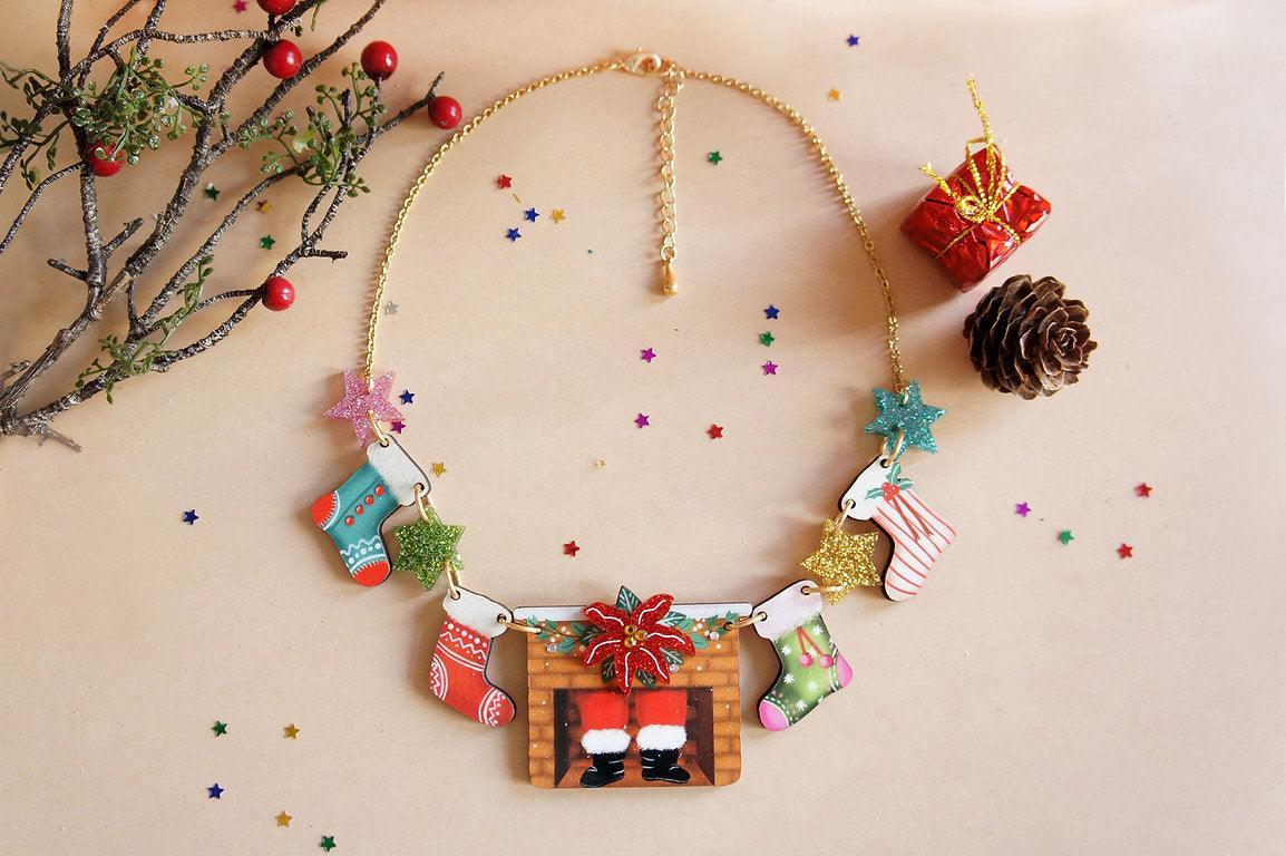 Christmas Chimney with Stockings Necklace by Laliblue