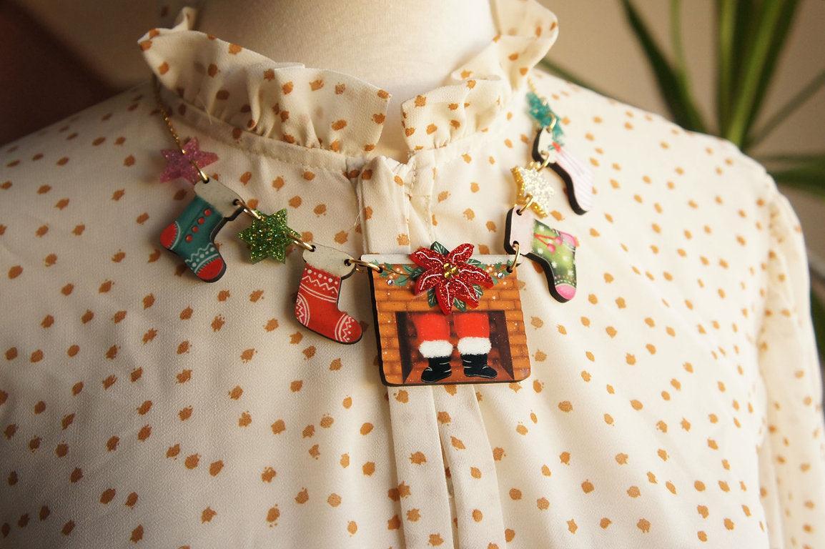 Christmas Chimney with Stockings Necklace by Laliblue