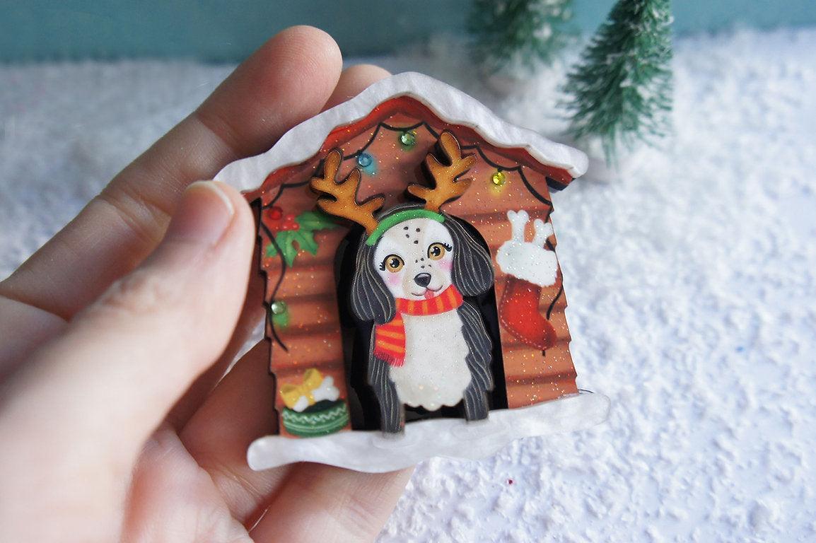 Christmas Dog House Brooch by Laliblue