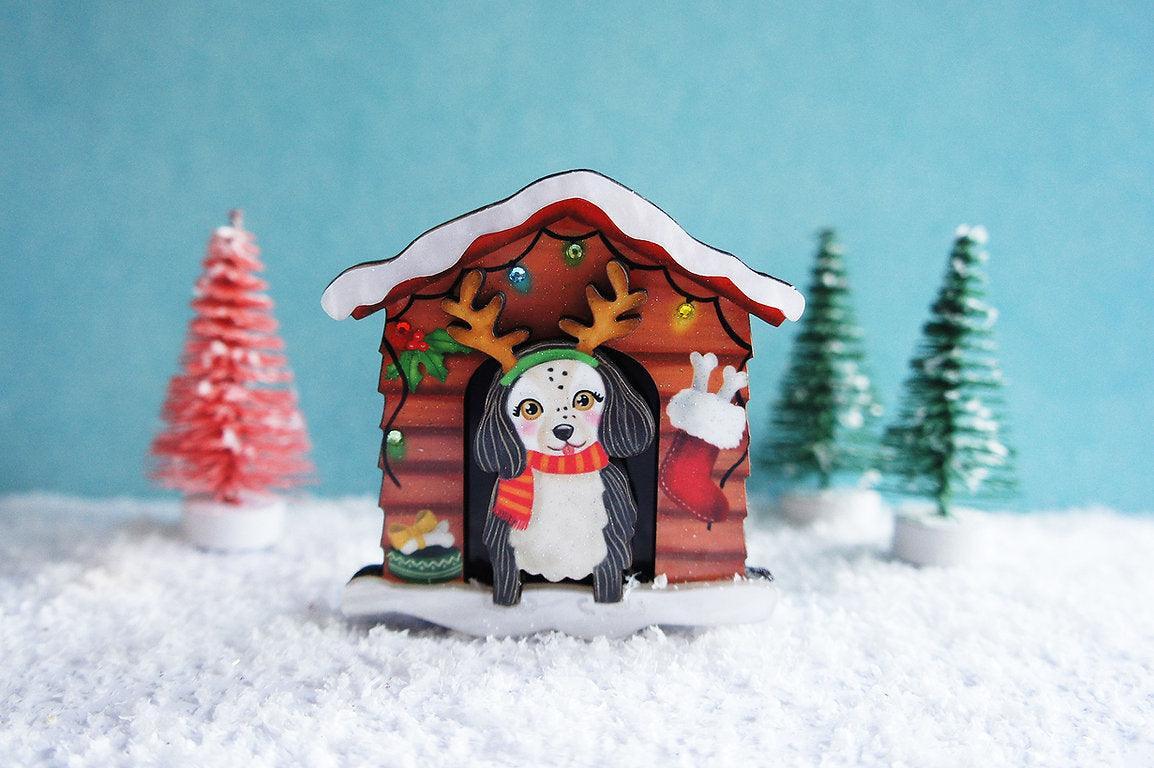 Christmas Dog House Brooch by Laliblue
