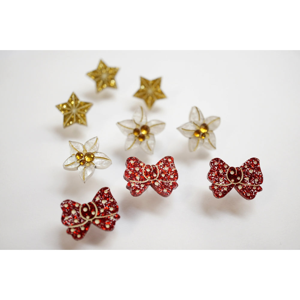 Christmas-Themed Brunette Hair Brooch with Earring Set by Laliblue