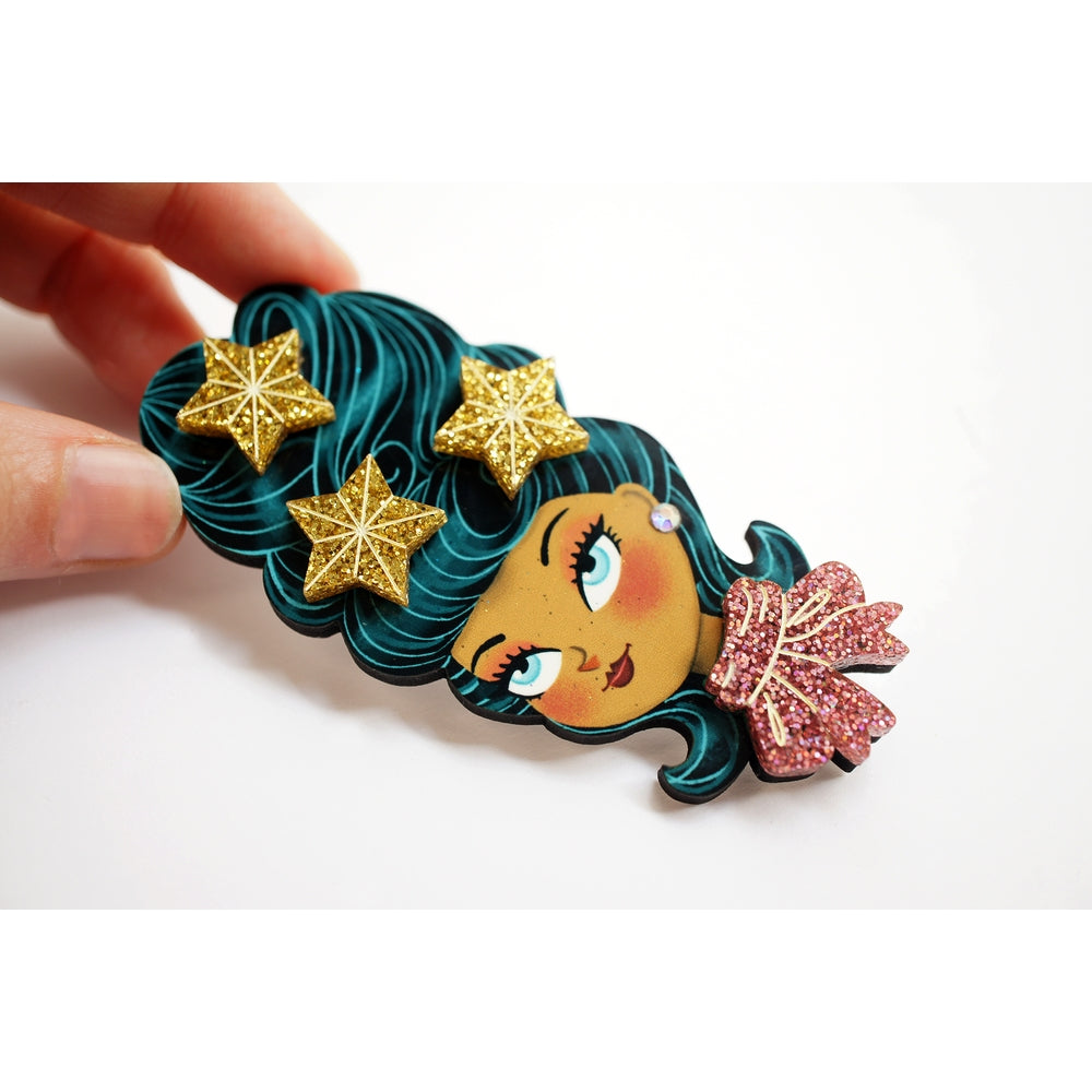 Christmas-Themed Brunette Hair Brooch with Earring Set by Laliblue