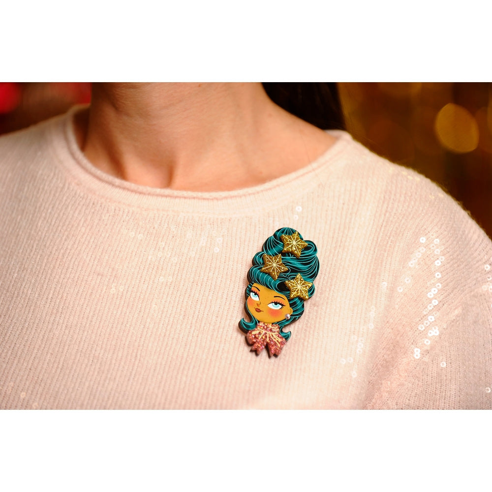 Christmas-Themed Brunette Hair Brooch with Earring Set by Laliblue