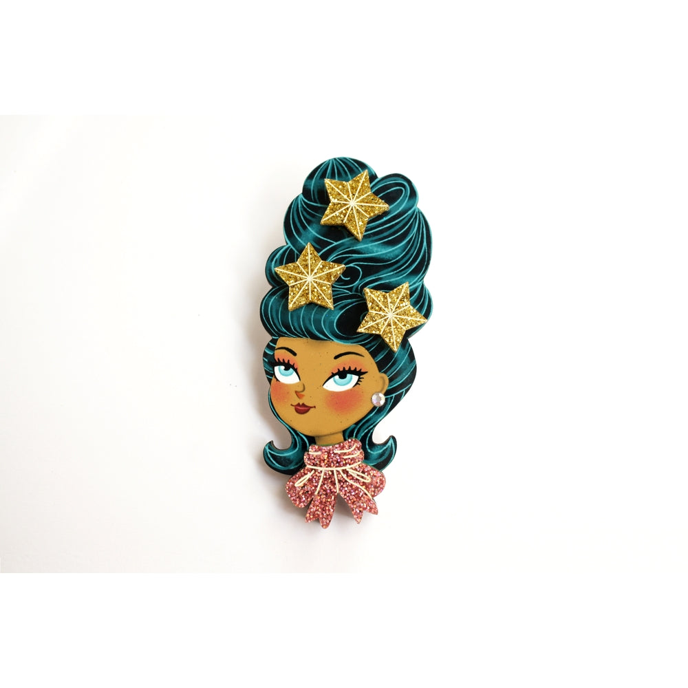 Christmas-Themed Brunette Hair Brooch with Earring Set by Laliblue