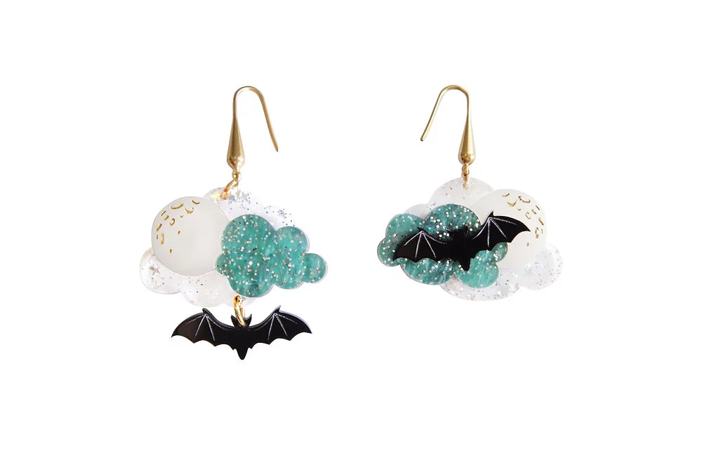 Cloud with Bats Halloween Earrings by Laliblue