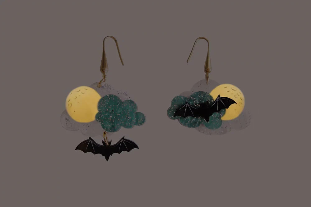 Cloud with Bats Halloween Earrings by Laliblue