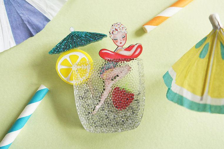 Cocktail Pin Up Girl Brooch by Laliblue