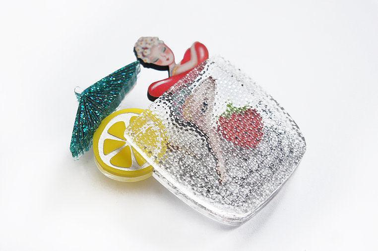 Cocktail Pin Up Girl Brooch by Laliblue