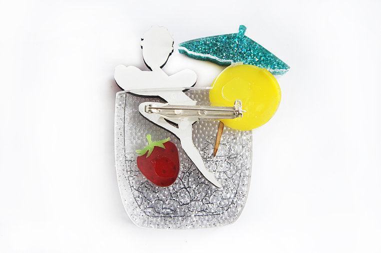 Cocktail Pin Up Girl Brooch by Laliblue