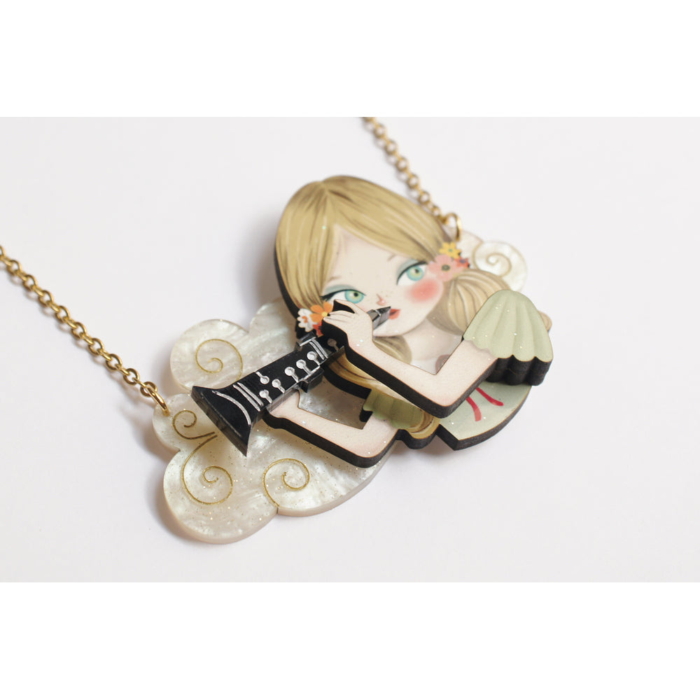 Girl playing the clarinet Necklace by Laliblue