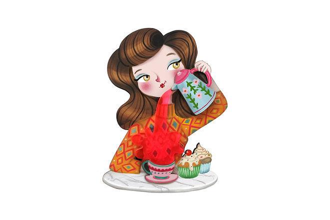 Crazy About Tea Brooch by Laliblue