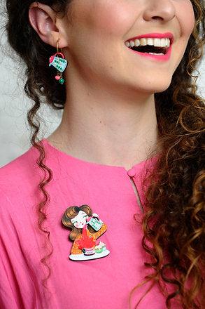 Crazy About Tea Brooch by Laliblue
