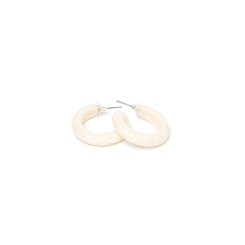 Cream Heavy Carve Hoop Earrings by Splendette