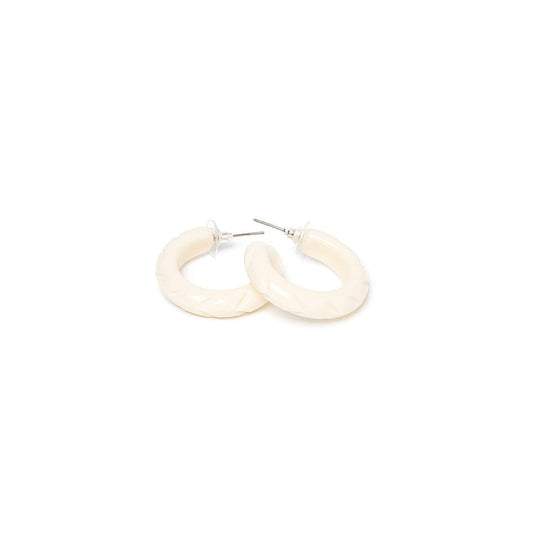 Cream Heavy Carve Hoop Earrings by Splendette