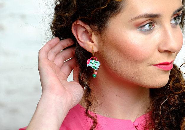 Cup and Teapot Hoop Earrings by Laliblue