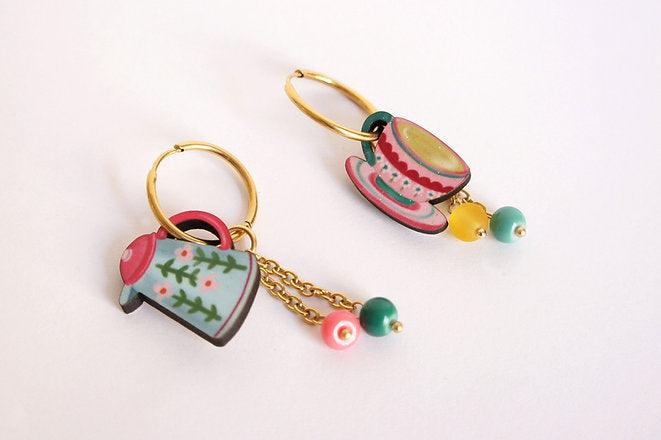 Cup and Teapot Hoop Earrings by Laliblue