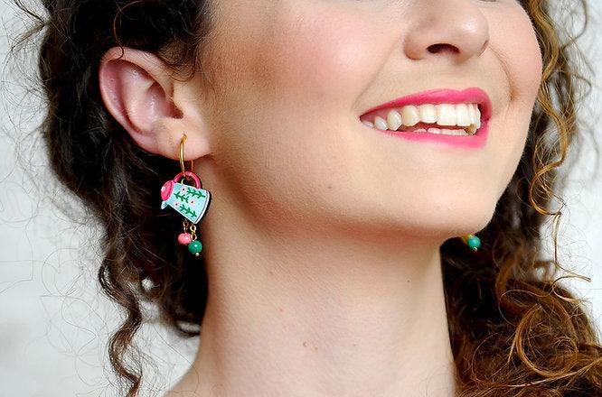 Cup and Teapot Hoop Earrings by Laliblue