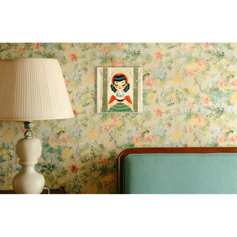 Decorative Tile Girl with Snow Globe by Laliblue