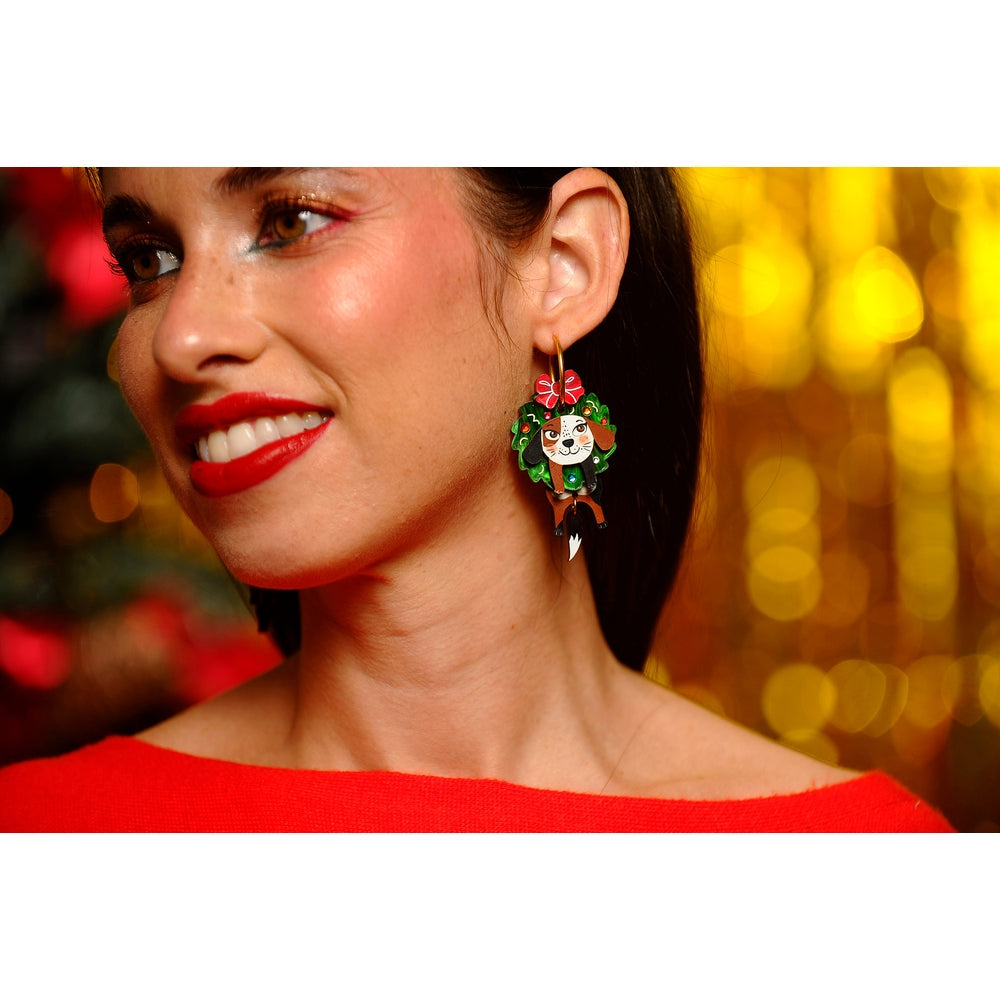 Dog in A Christmas Wreath Earrings by Laliblue