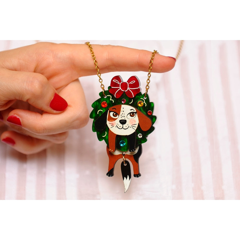 Dog in A Christmas Wreath Necklace by Laliblue