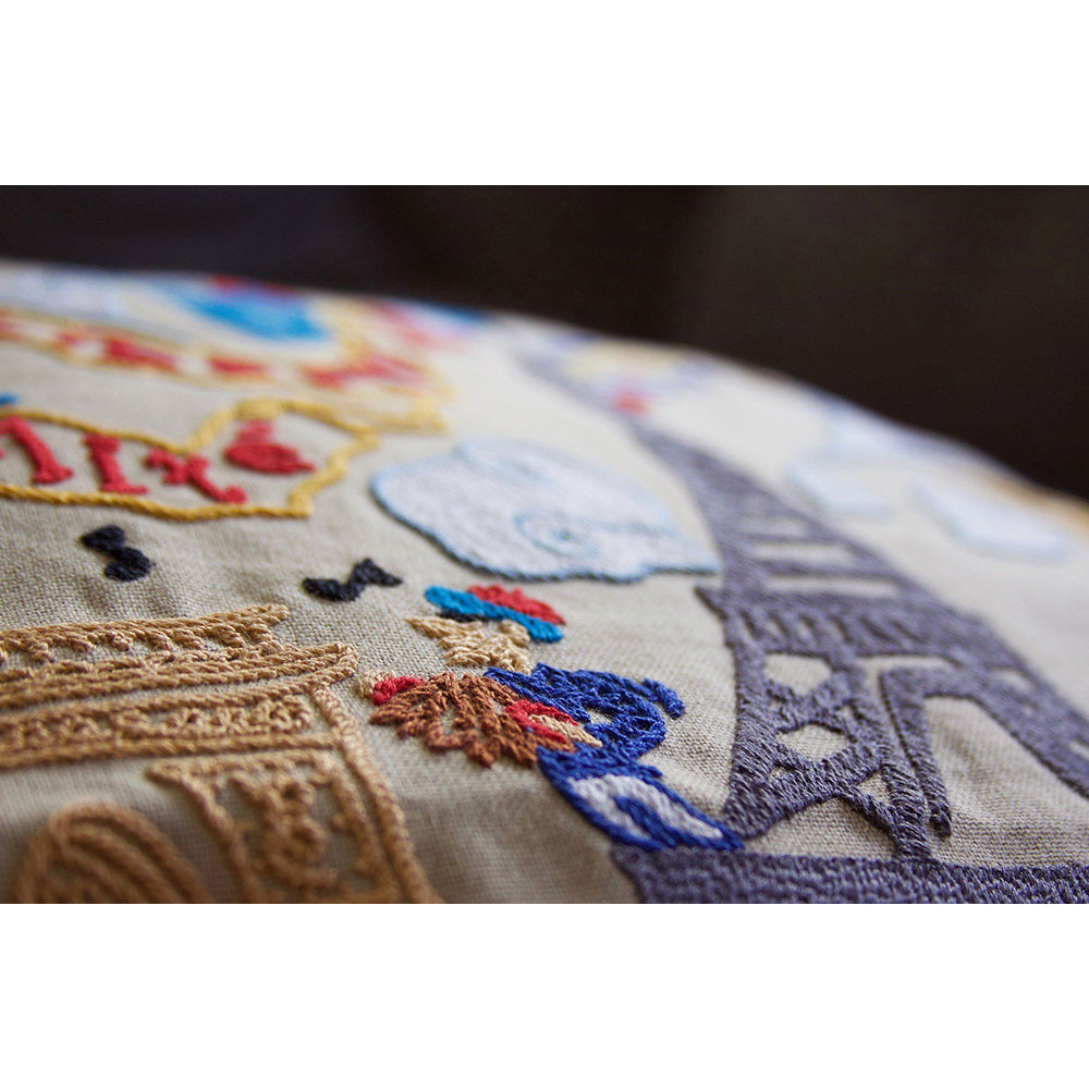 Eiffel Tower Paris Hand-Embroidered Pillow
