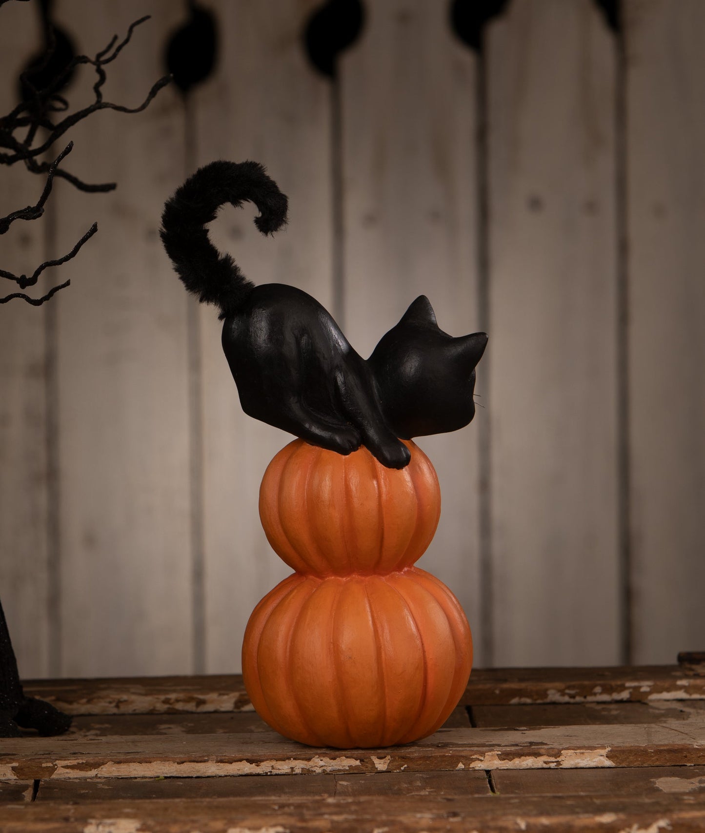 Small Pumpkin Stack Black Cat | Halloween Decor | Bethany Lowe