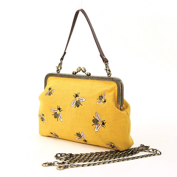 Bees Kisslock Handbag: Black
