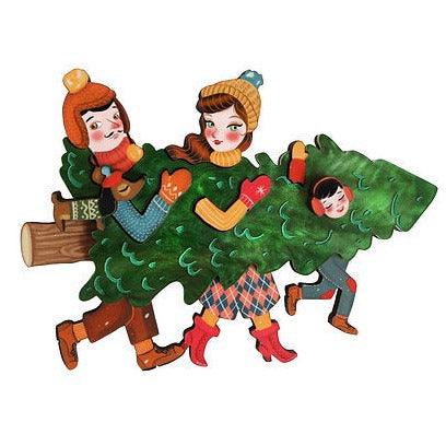 Family With Christmas Tree Brooch by Laliblue