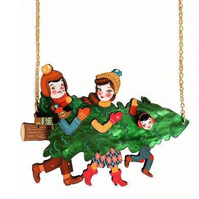 Family With Christmas Tree Necklace by Laliblue