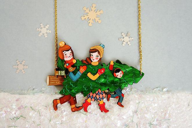 Family With Christmas Tree Necklace by Laliblue