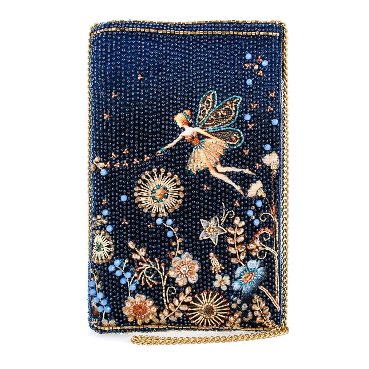 Fairy Dust and Floral Blue Beaded Crossbody Phone Bag by Mary Frances