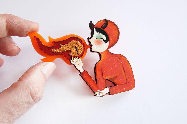 Fire Breather Halloween Brooch by Laliblue