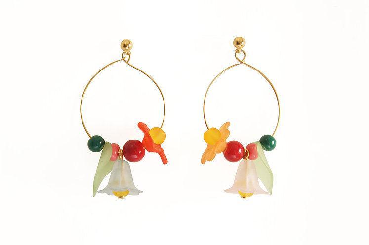 Flowered Hoop Earrings Halloween Brooch by Laliblue