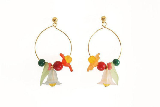 Flowered Hoop Earrings Halloween Brooch by Laliblue