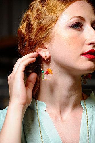 Flowered Hoop Earrings Halloween Brooch by Laliblue