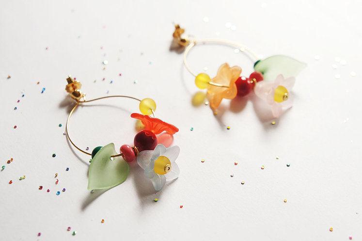 Flowered Hoop Earrings Halloween Brooch by Laliblue