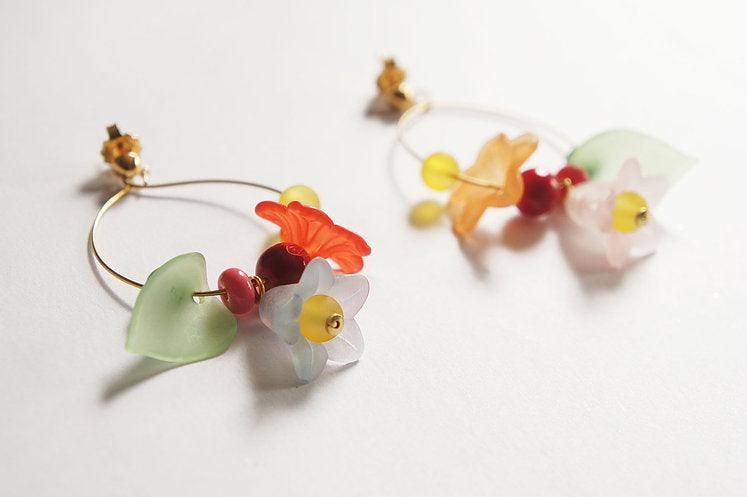 Flowered Hoop Earrings Halloween Brooch by Laliblue