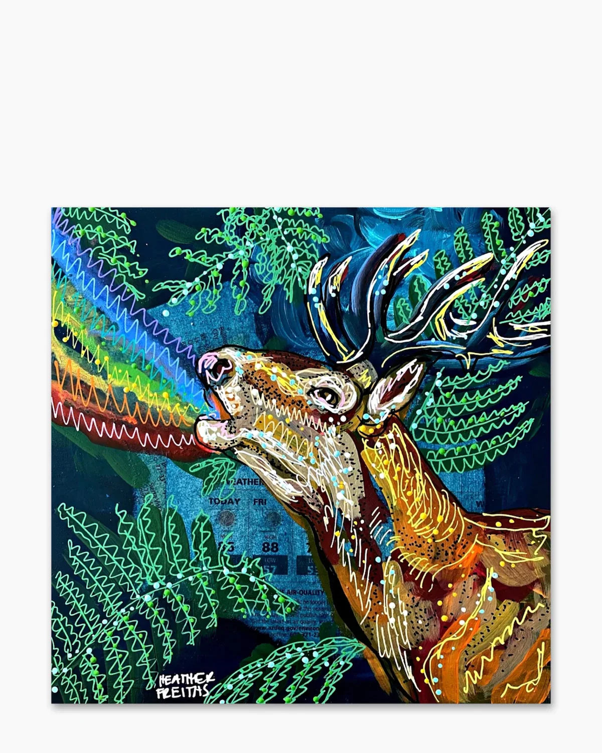 Forest Vibes & Rainbow Tides Deer ( Original Painting )