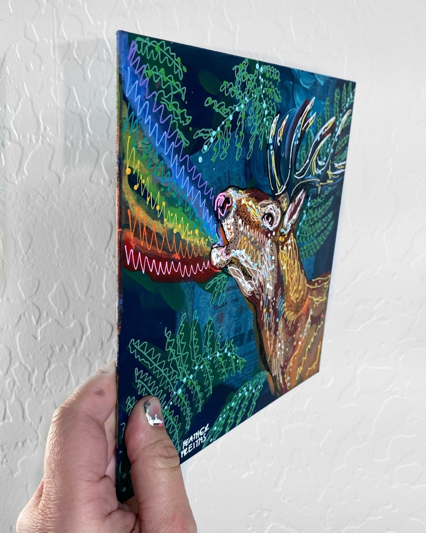 Forest Vibes & Rainbow Tides Deer ( Original Painting )