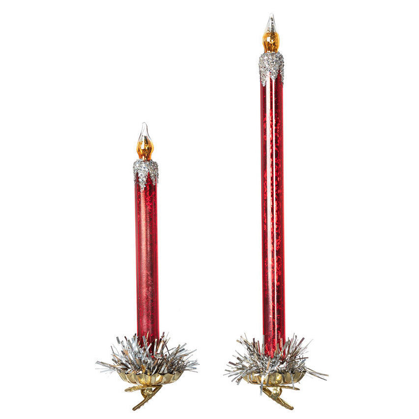 Frosted Red Glass Taper Candle Clip-on Set of 2