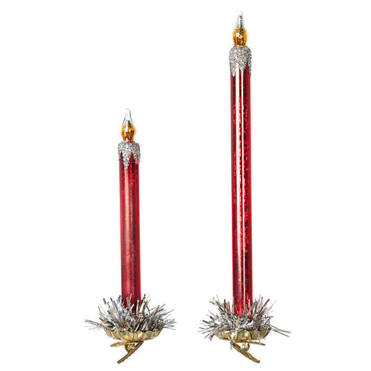 Frosted Red Glass Taper Candle Clip-on Set of 2