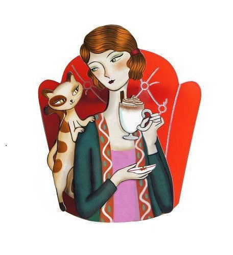 Girl and Cat with Eggnog Brooch by Laliblue