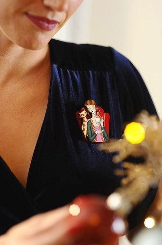 Girl and Cat with Eggnog Brooch by Laliblue