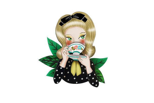 Girl Drinking Tea Brooch by Laliblue