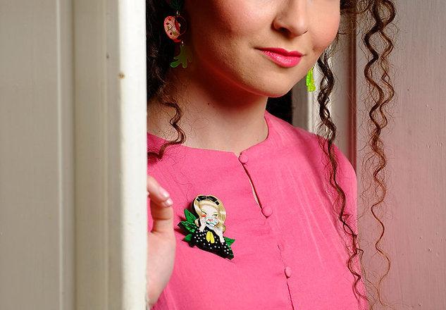 Girl Drinking Tea Brooch by Laliblue