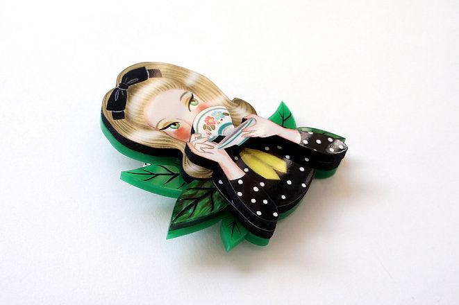 Girl Drinking Tea Brooch by Laliblue