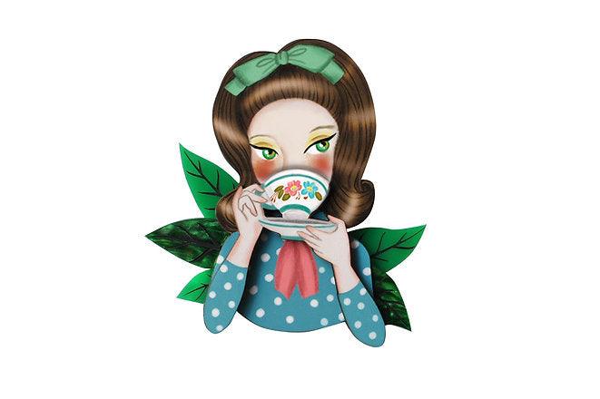 Girl Drinking Tea Brooch by Laliblue