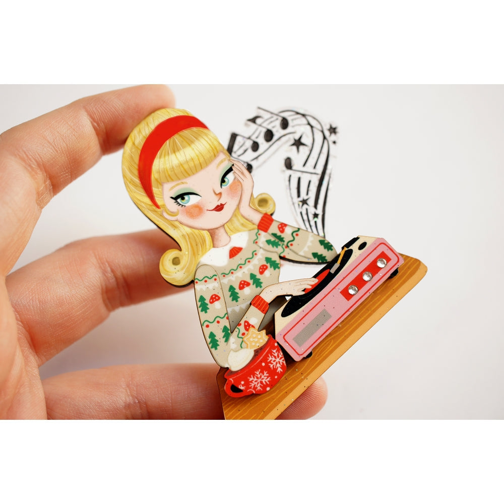 Girl with A Record Player Brooch by Laliblue