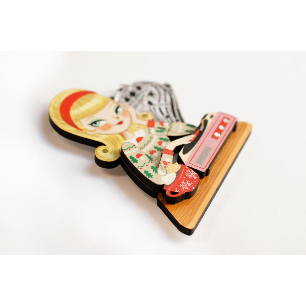 Girl with A Record Player Brooch by Laliblue