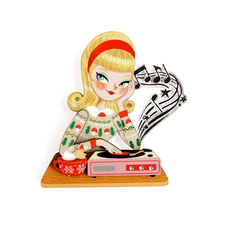 Girl with A Record Player Brooch by Laliblue